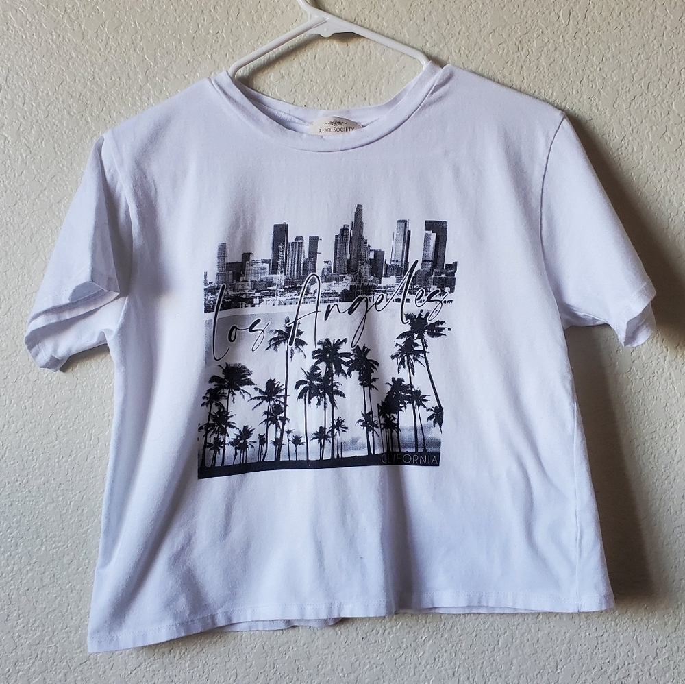 Rebel Society Womans White Los Angeles Cropped Tee